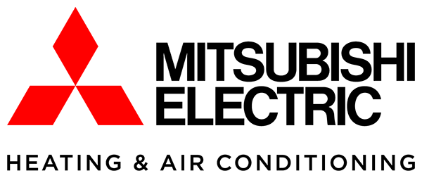 Mitsubishi Electric Heating & Air Conditioning logo in red, black, and white