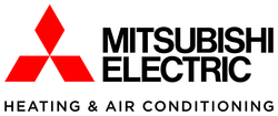 Mitsubishi Electric Heating & Air Conditioning logo in red, black, and white
