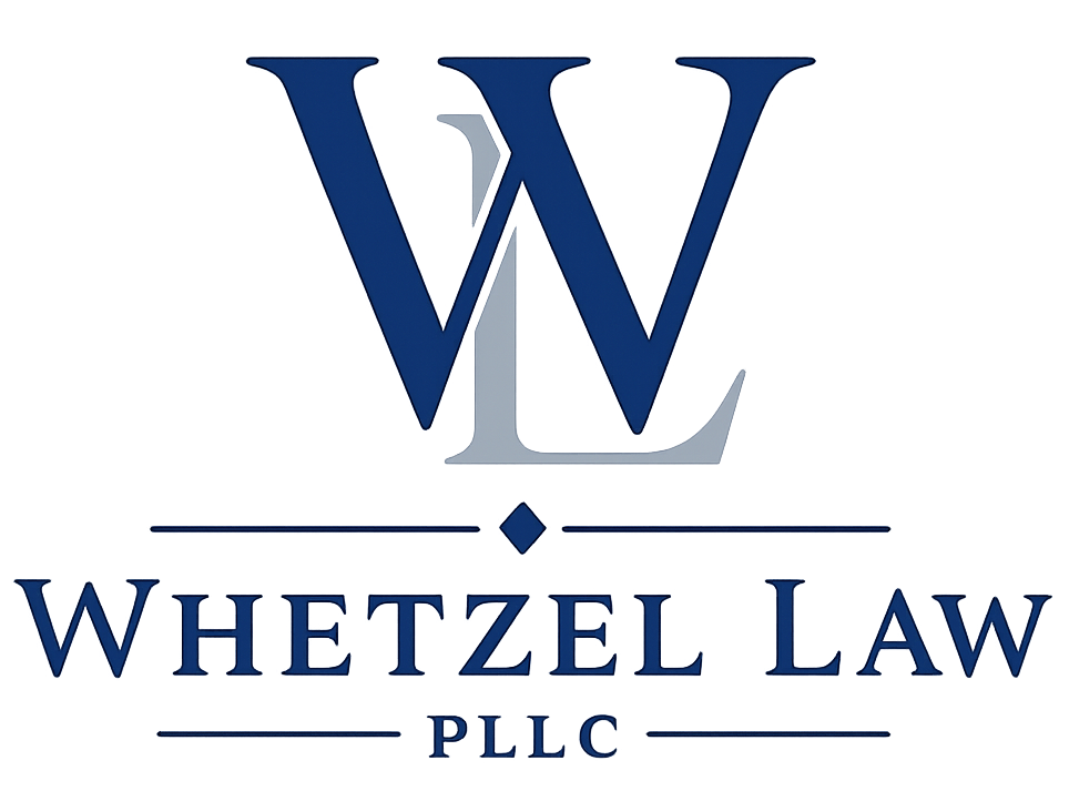 Whetzel Law PLLC logo with blue interlocking W and L on a white background