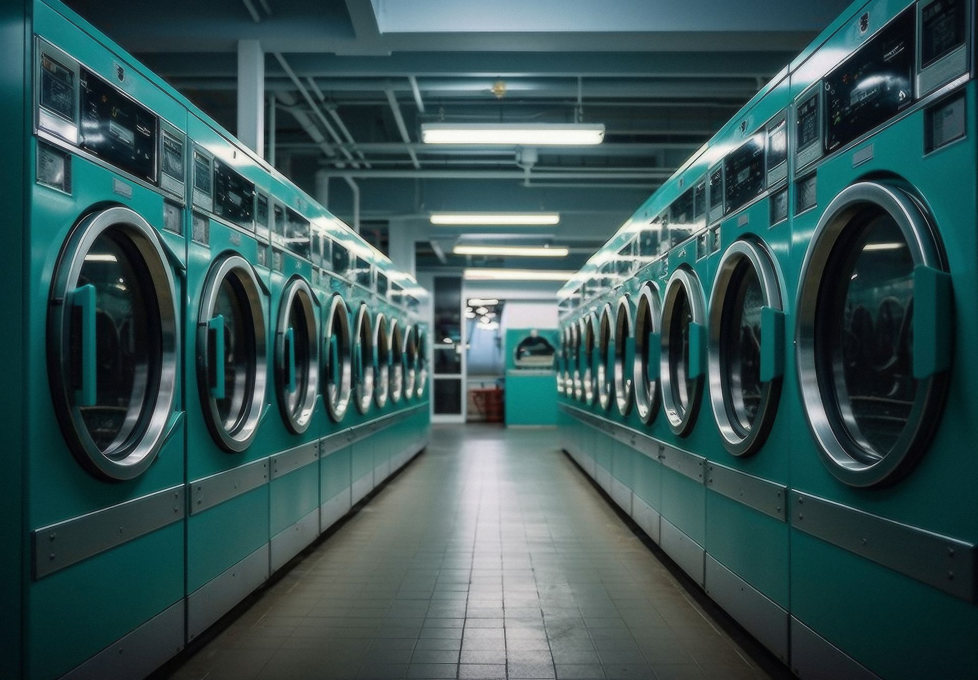 View of laundromat room with washing machines