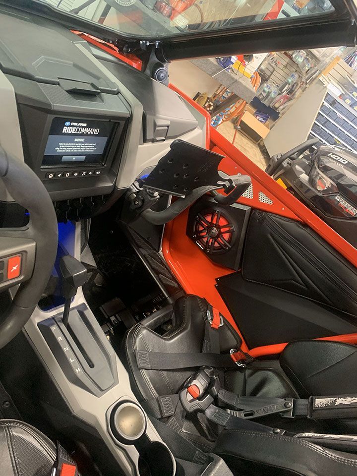 The interior of a Polaris RZR XP turbo is shown