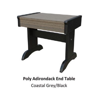 Poly Adirondack end table. Coastal grey tabletop with black base.