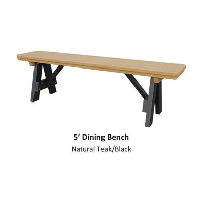5-foot dining bench, natural teak seat, black legs.