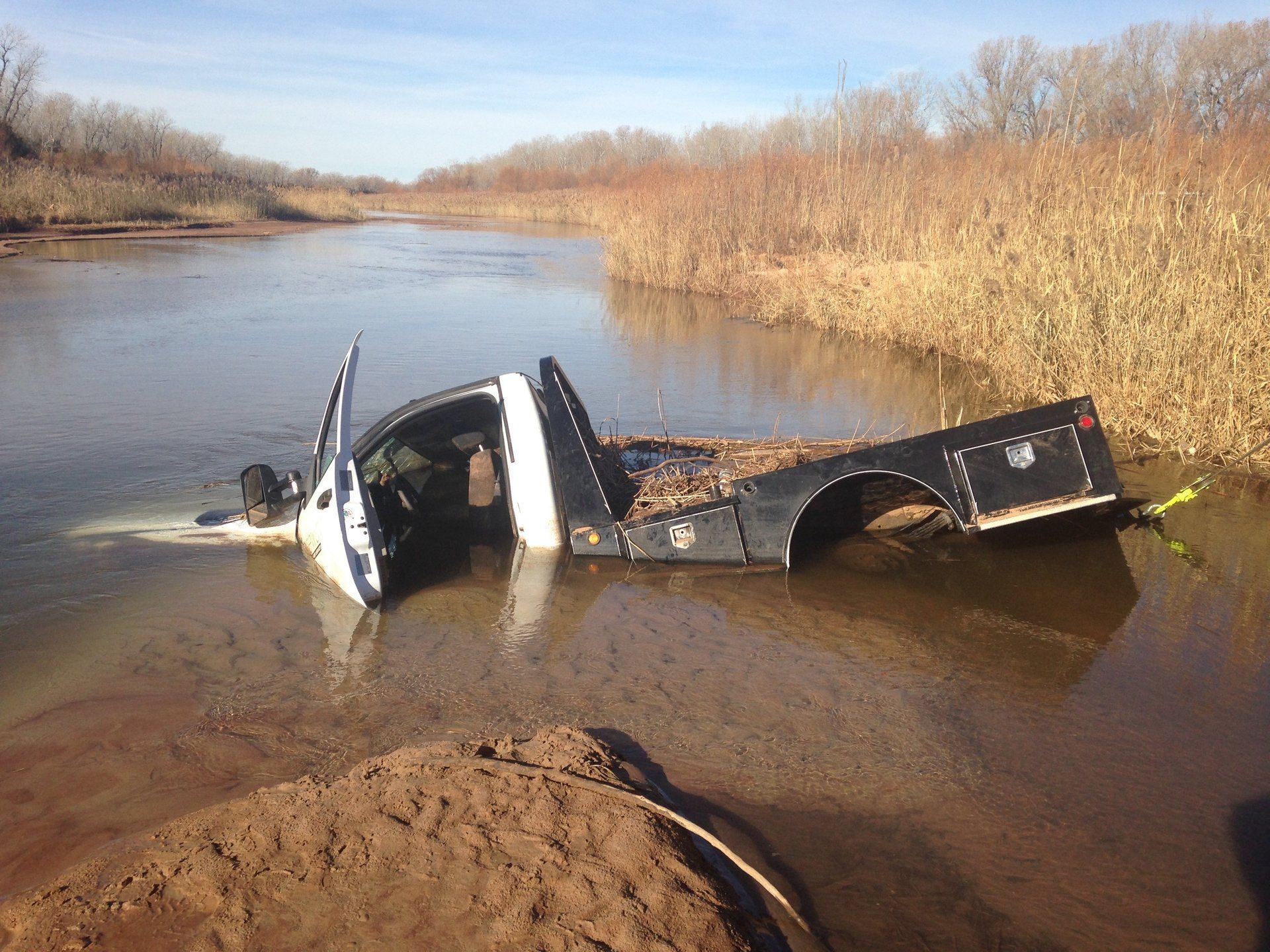 Truck submerged in water