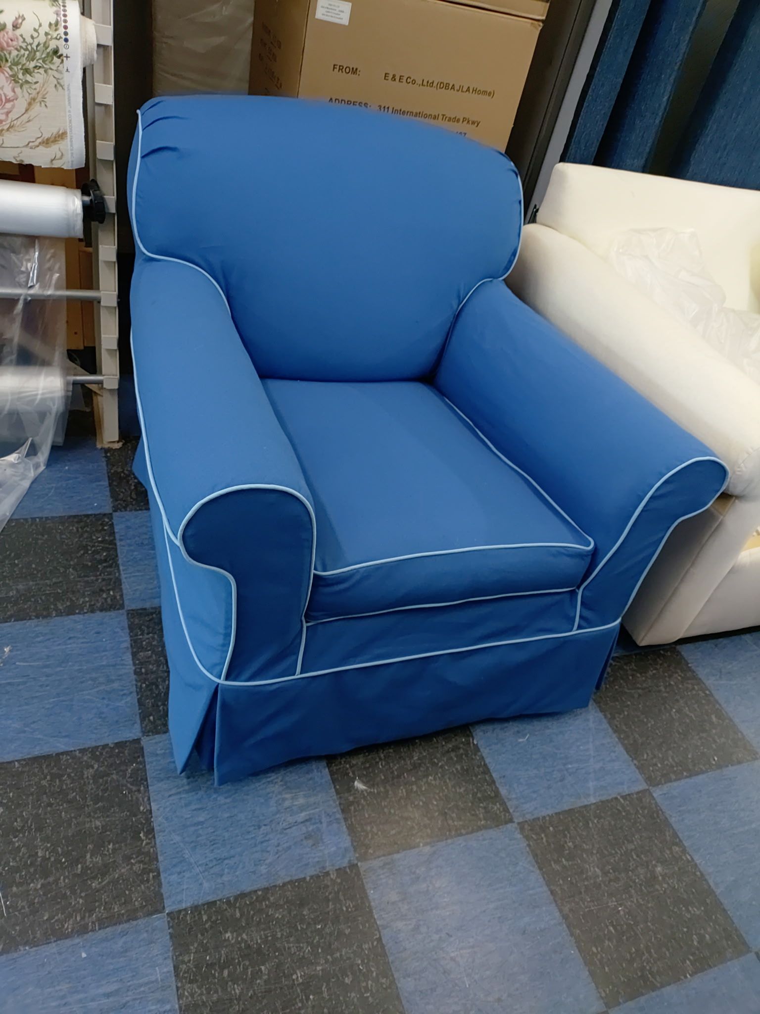 blue slipcover chair