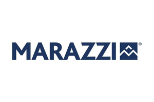 Marazzi logo in dark blue with a stylized mountain icon on a white background