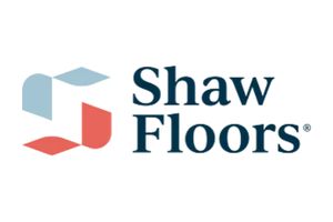 Shaw Floors logo with blue and red geometric icon and navy text