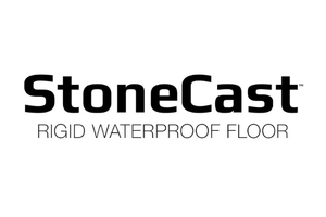 StoneCast logo with gray subtitle “RIGID WATERPROOF FLOOR” on a white background