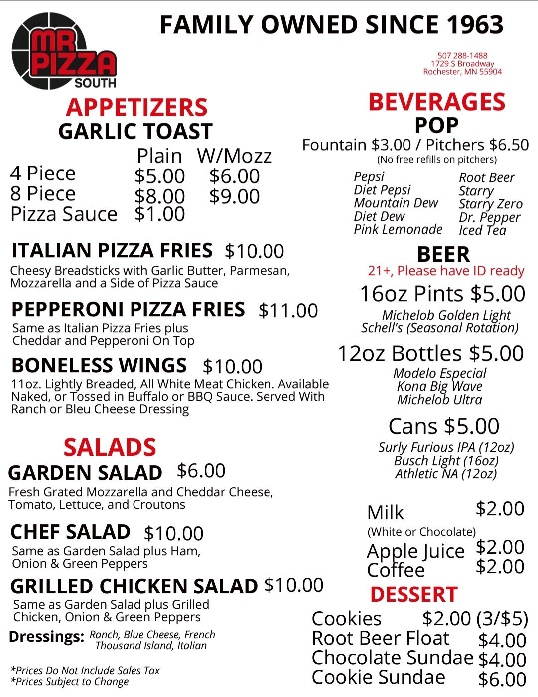 Mr Pizza South Menu