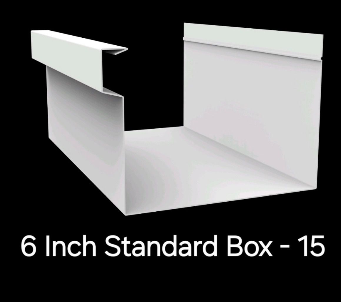 White open cardboard box on black background labeled “6 Inch Standard Box - 15”