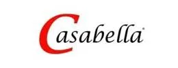 A red and black logo for casabella on a white background.