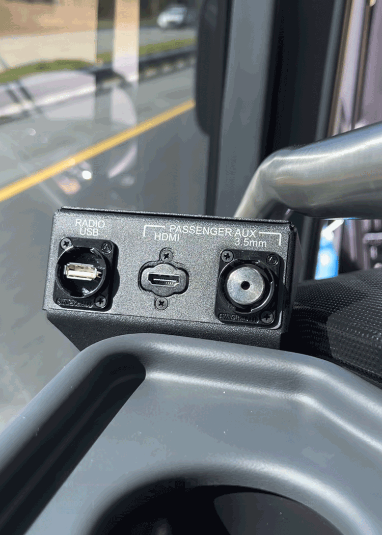 luxury Van Hool 56-passenger charter bus HDMI