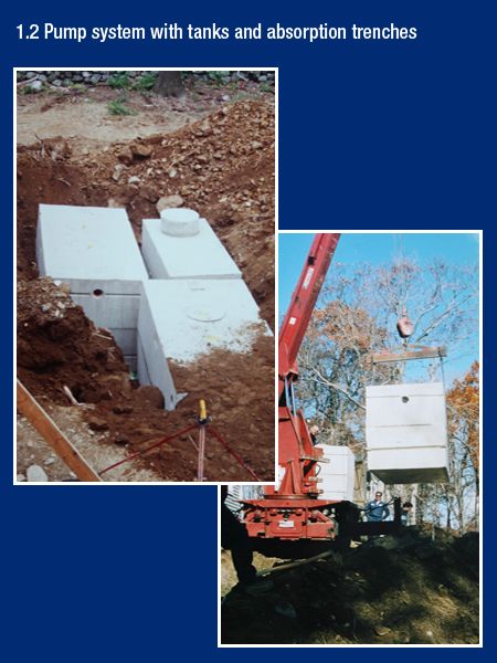 Pump system with tanks and absorption trenches