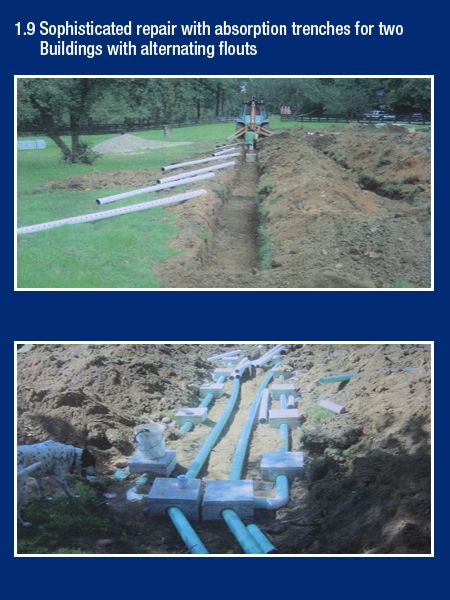 Sophisticated repair with absorption trenches for two buildings with alternating flouts