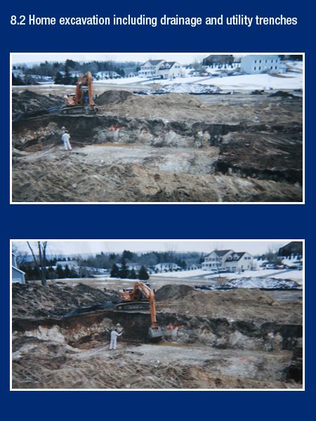 Home excavation including drainage and utility trenches