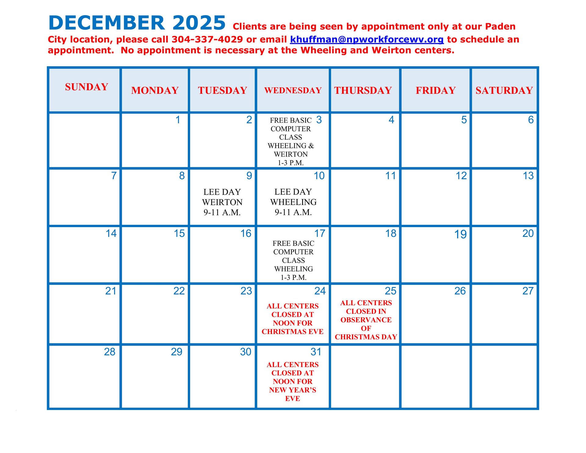 December 2025 Calendar