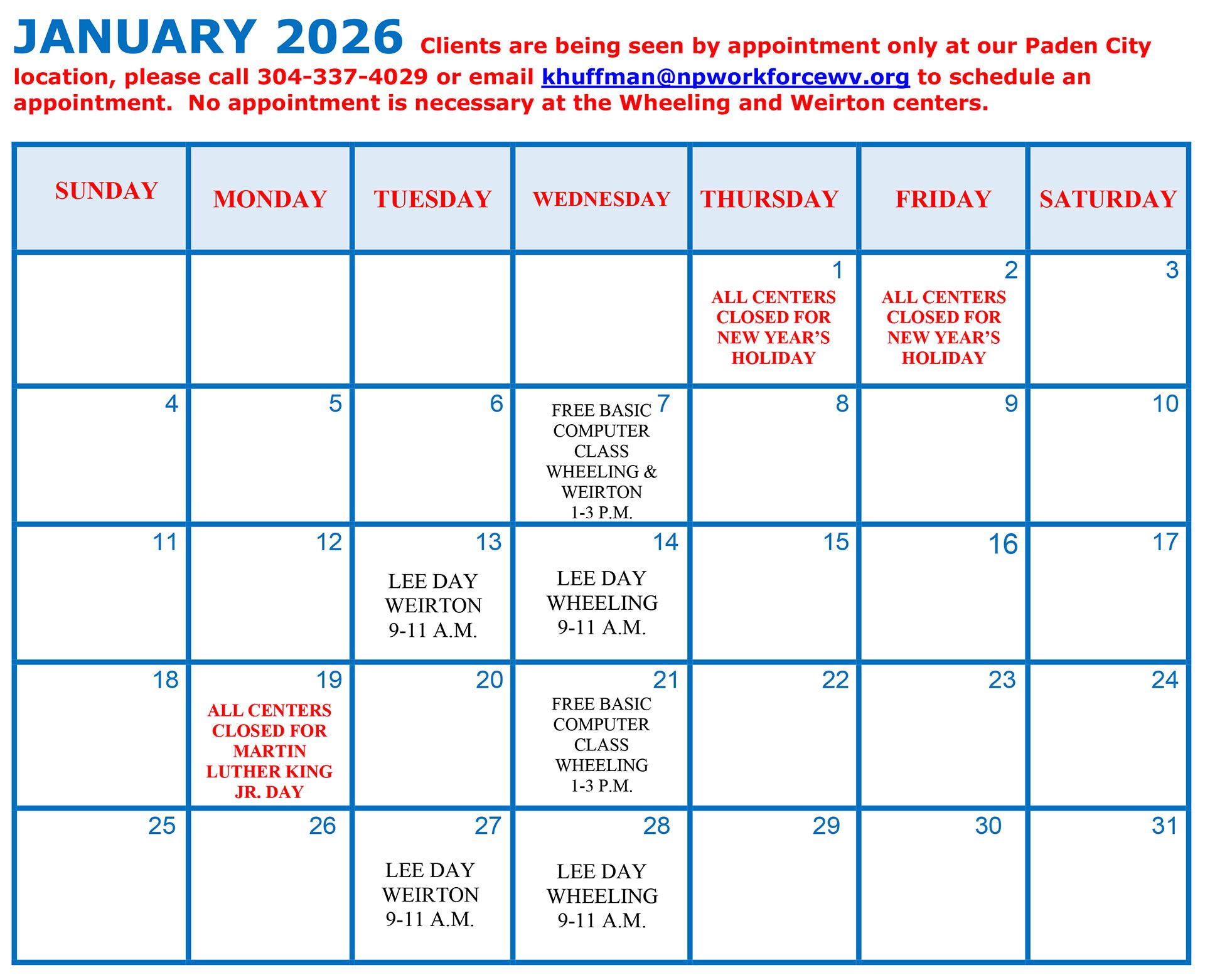 January 2026 Calendar