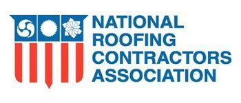 Logo of the National Roofing Contractors Association: shield with symbols and American flag stripes, text 