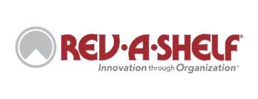 Logo for Rev-A-Shelf, featuring a red and white color scheme with text and a symbol.