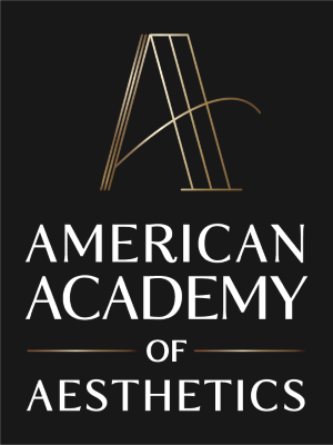 American Academy of Aesthetics logo in gold and white on a black background