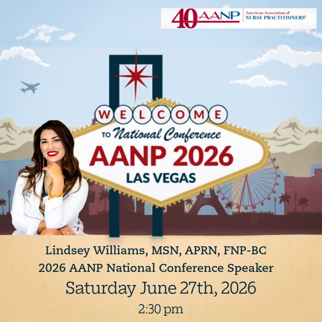AANP 2026 conference welcome graphic with speaker Lindsey Williams, June 27, 2026, in Las Vegas