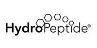 HydroPeptide logo in black text with hexagon icons above the name on a white background