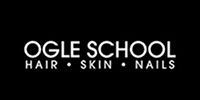 OGLE SCHOOL logo with white text on black background; hair, skin, and nails listed below