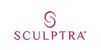 SCULPTRA logo in burgundy with stylized “S” above the wordmark on a white background