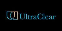 UltraClear logo on black background, with cyan text and a stylized icon.