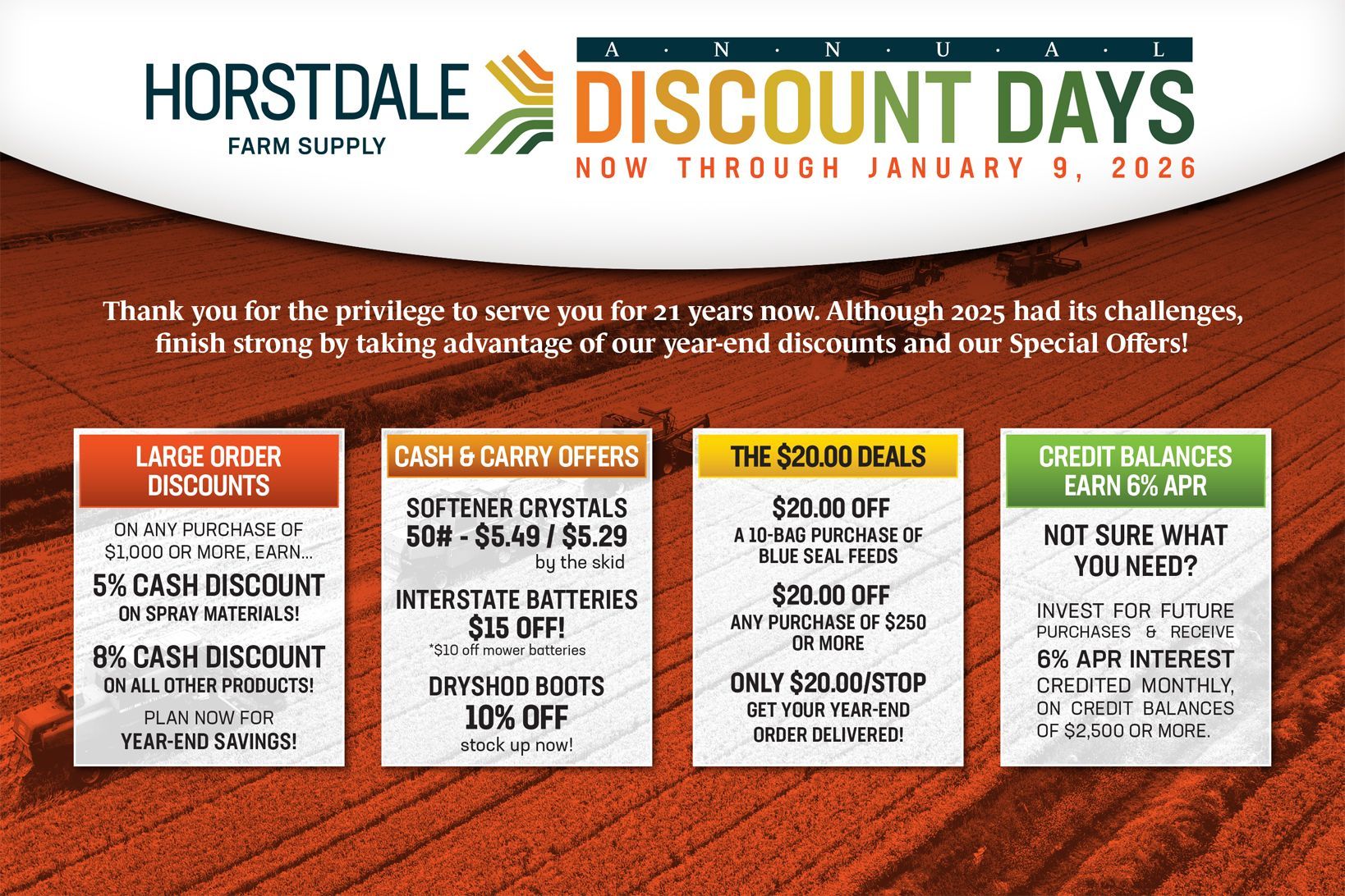 Horstdale Farm Supply discount days advertisement with various sales and offers.