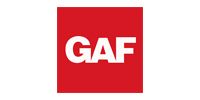 GAF logo, white letters on a red square.