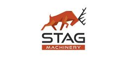 Logo for Stag Machinery: brown stag above black text