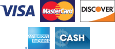 VISA, Mastercard, Discover, American Express, Cash