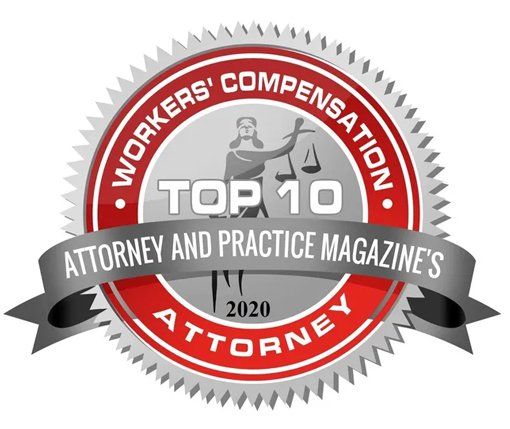 a workers compensation top 10 attorney and practice magazine 's attorney logo
