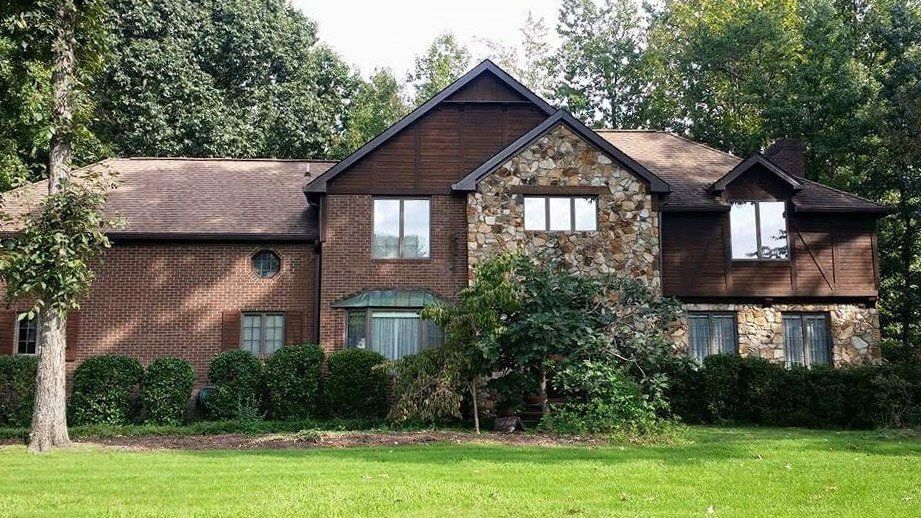 Brick house with a gutter