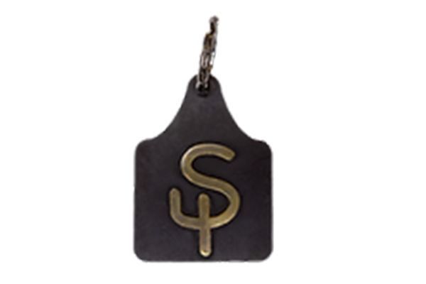 A black tag with a dollar sign on it