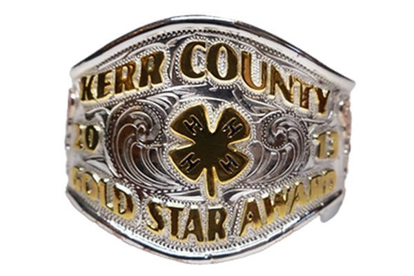 A kerr county gold star award belt buckle