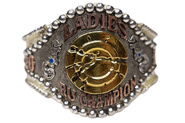 A belt that says ladies boxing champion on it