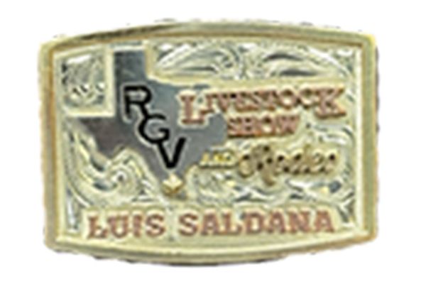 A belt buckle with the name luis saldana on it