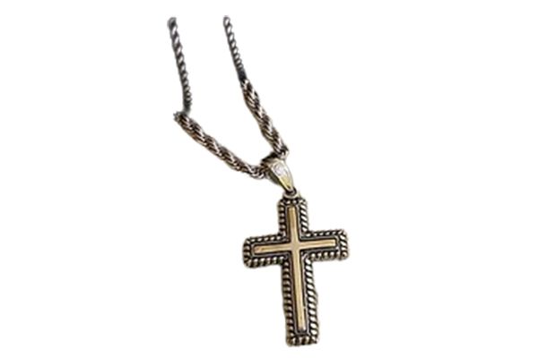 A necklace with a cross pendant on it