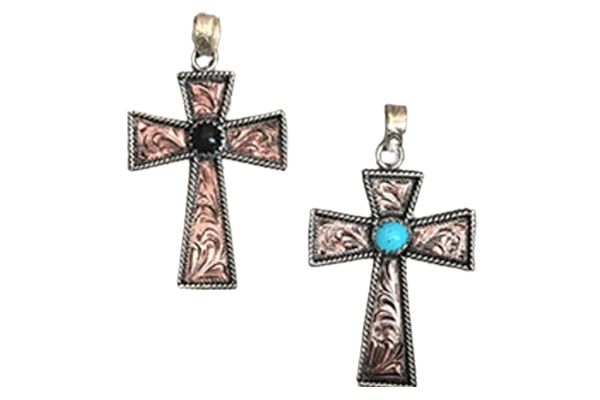 Two cross pendants with a turquoise in the middle