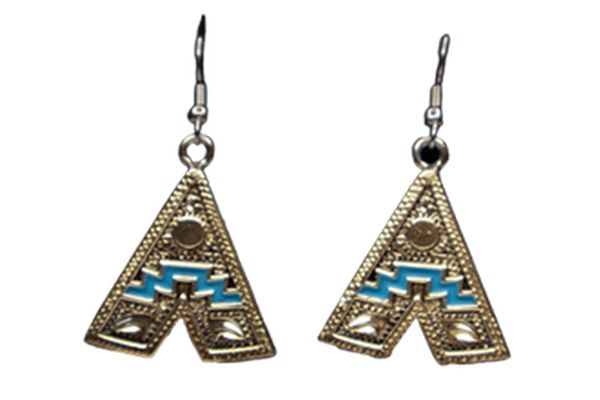 A pair of earrings in the shape of a teepee