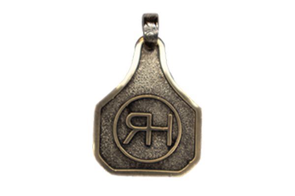 A pendant with the letter h on it is on a white background.