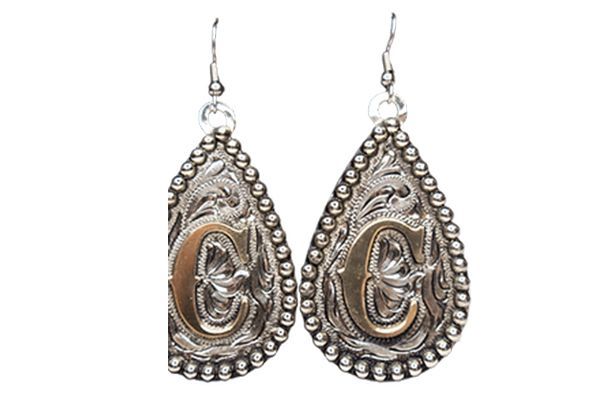 A pair of earrings with a horseshoe on them