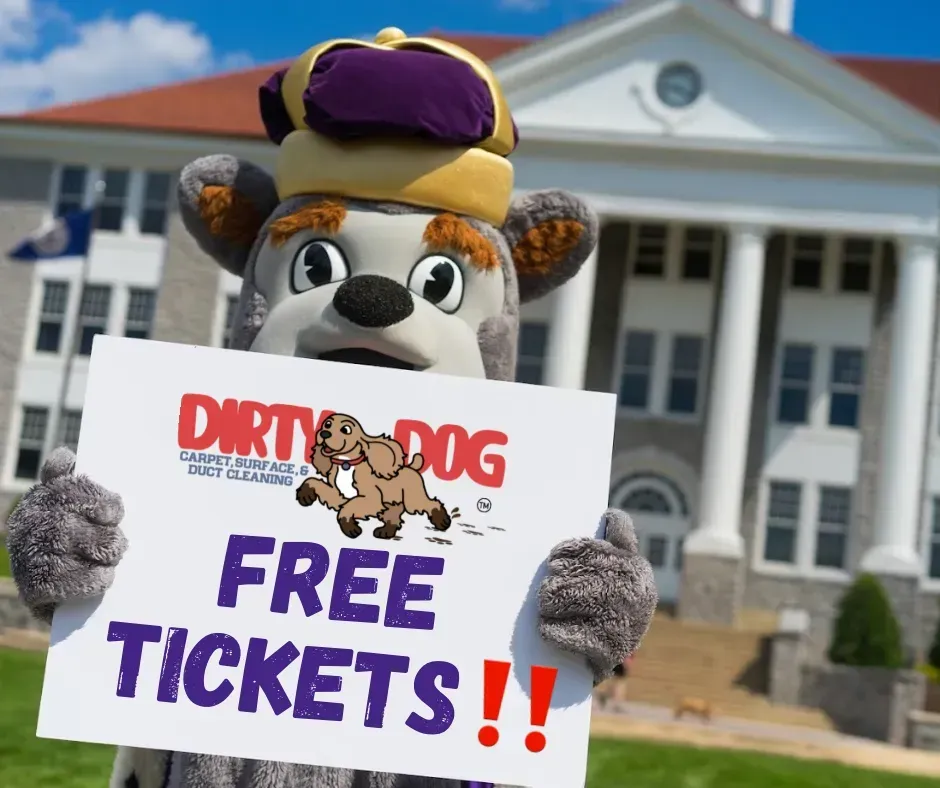 Mascot holding a sign that says