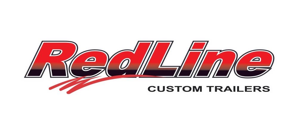 The RedLine Custom Trailers logo, featuring bold red and black italicized text with a red graphic swoosh underneath.