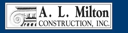 Logo for A. L. Milton Construction, Inc. with black text and an architectural column capital icon in a rectangular frame.