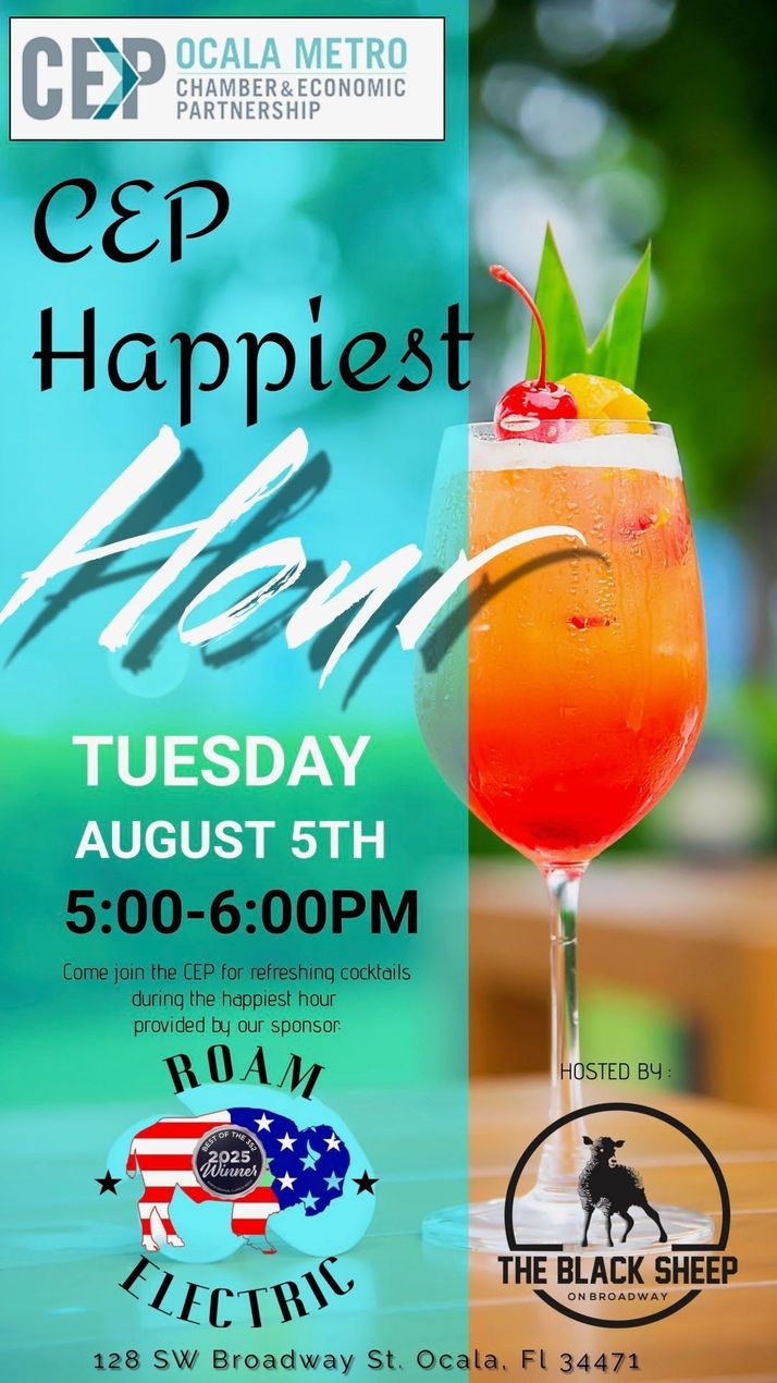 A poster for a Happiest Hour on Tuesday August 5th.