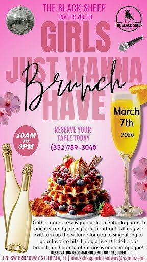 Pink brunch flyer with text for 