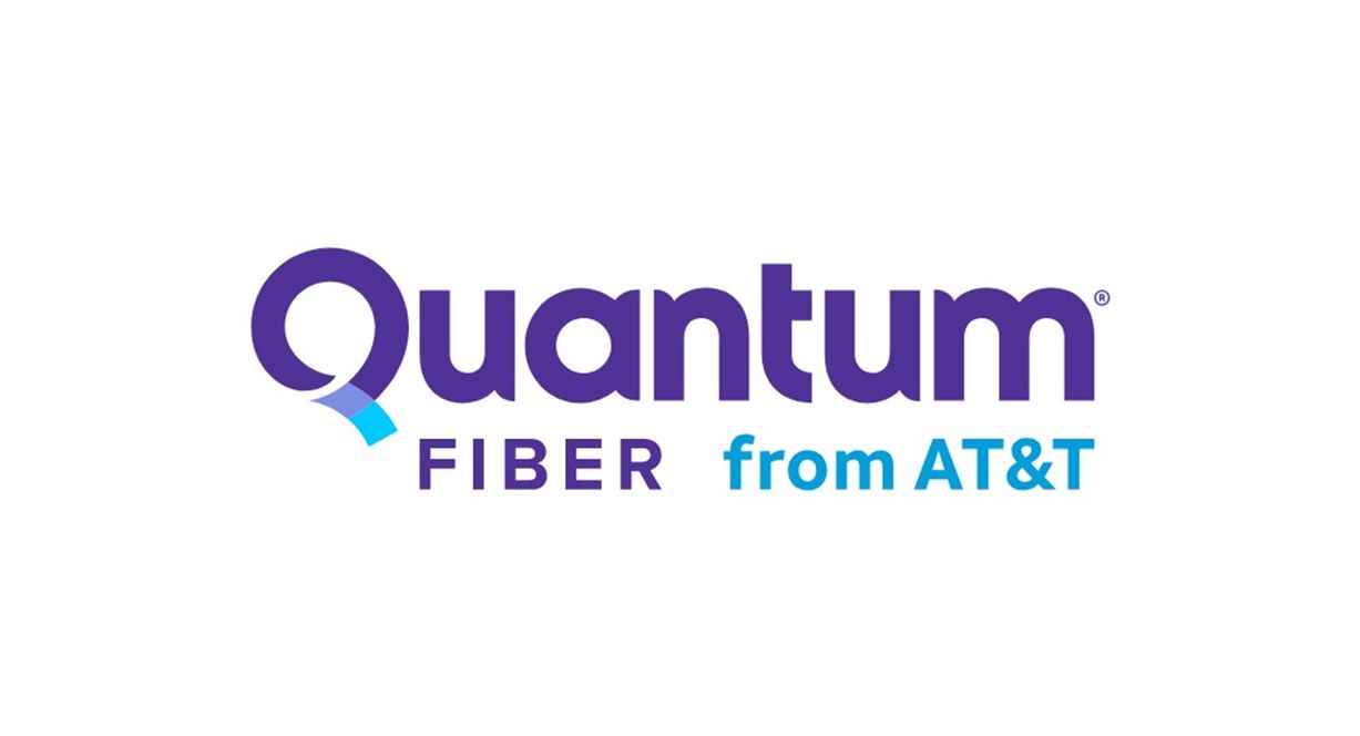 The Quantum Fiber from AT&T logo with the word Quantum in purple and FIBER from AT&T in purple and teal text.